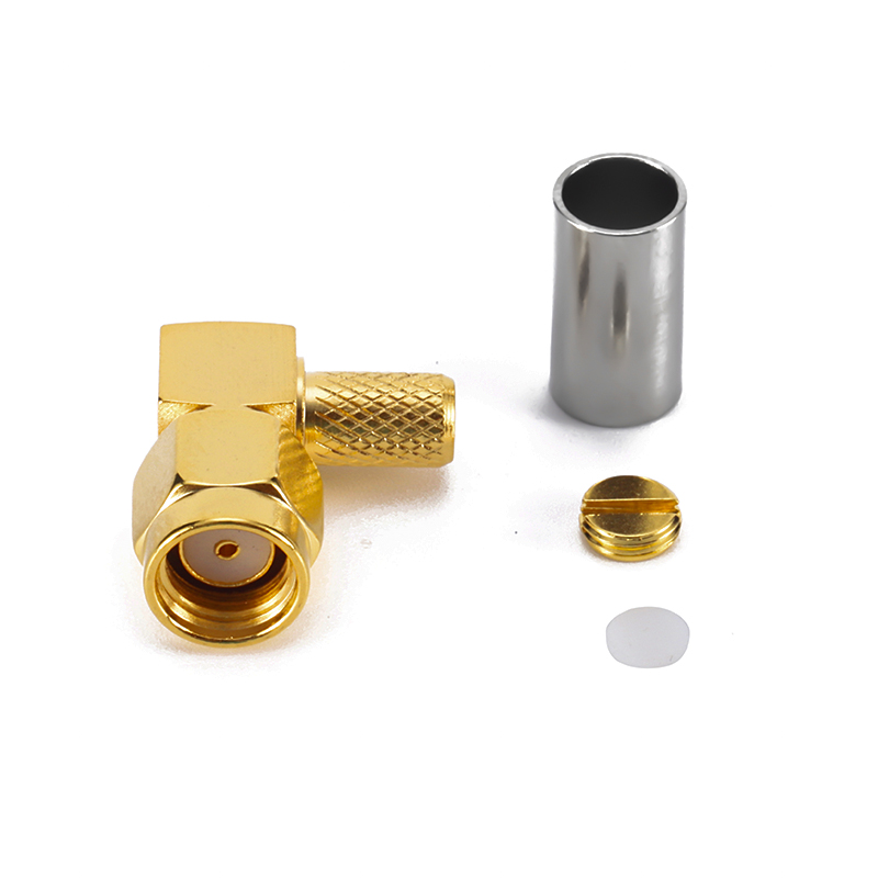 RPSMA MALE RA connector  CRIMP size for coaxial cagle  RG58 ／ 3D-FB ／LMR195 ／LMR200